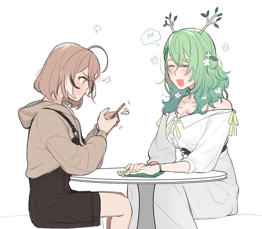 nanashi mumei and ceres fauna (hololive and 1 more) drawn by eus_ing