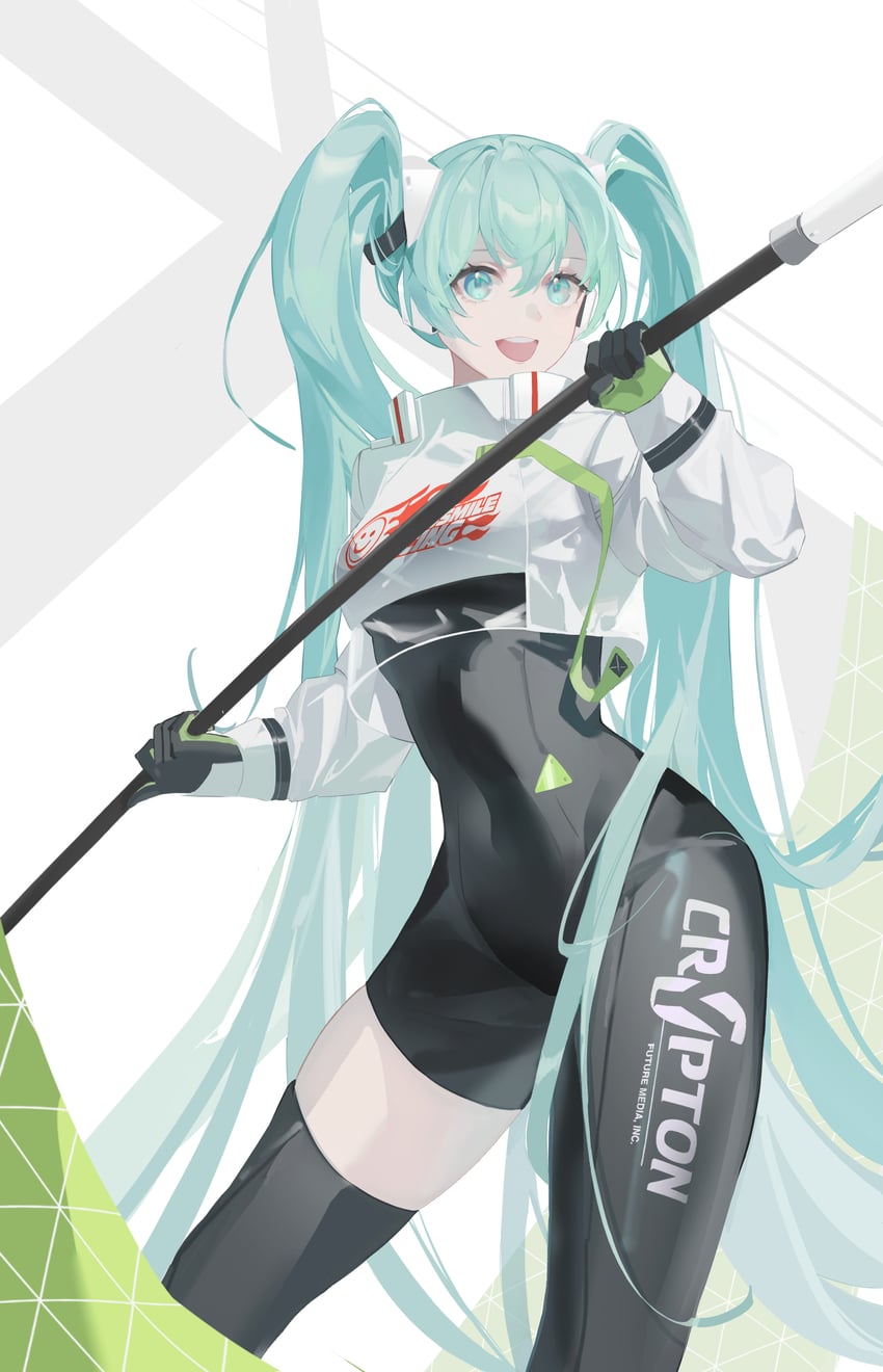 hatsune miku and racing miku (vocaloid and 1 more) drawn by varlyn