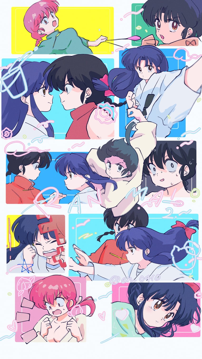 ranma-chan, tendou akane, and saotome ranma (ranma 1/2) drawn by en_0410