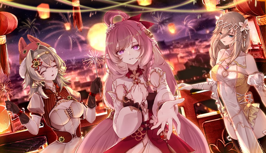 elysia, aponia, and vill-v (honkai and 1 more) drawn by shuiyinzijun