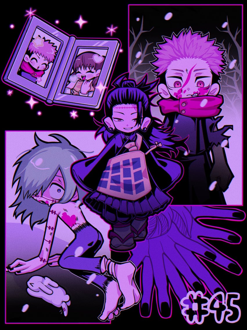 itadori yuuji, getou suguru, mahito, kenjaku, and takada-chan (jujutsu kaisen) drawn by inuo2772