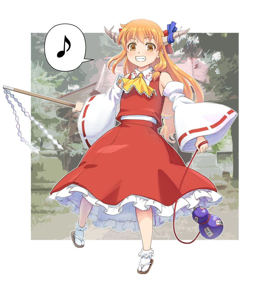 hakurei reimu and ibuki suika (touhou) drawn by haniwa_(leaf_garden)