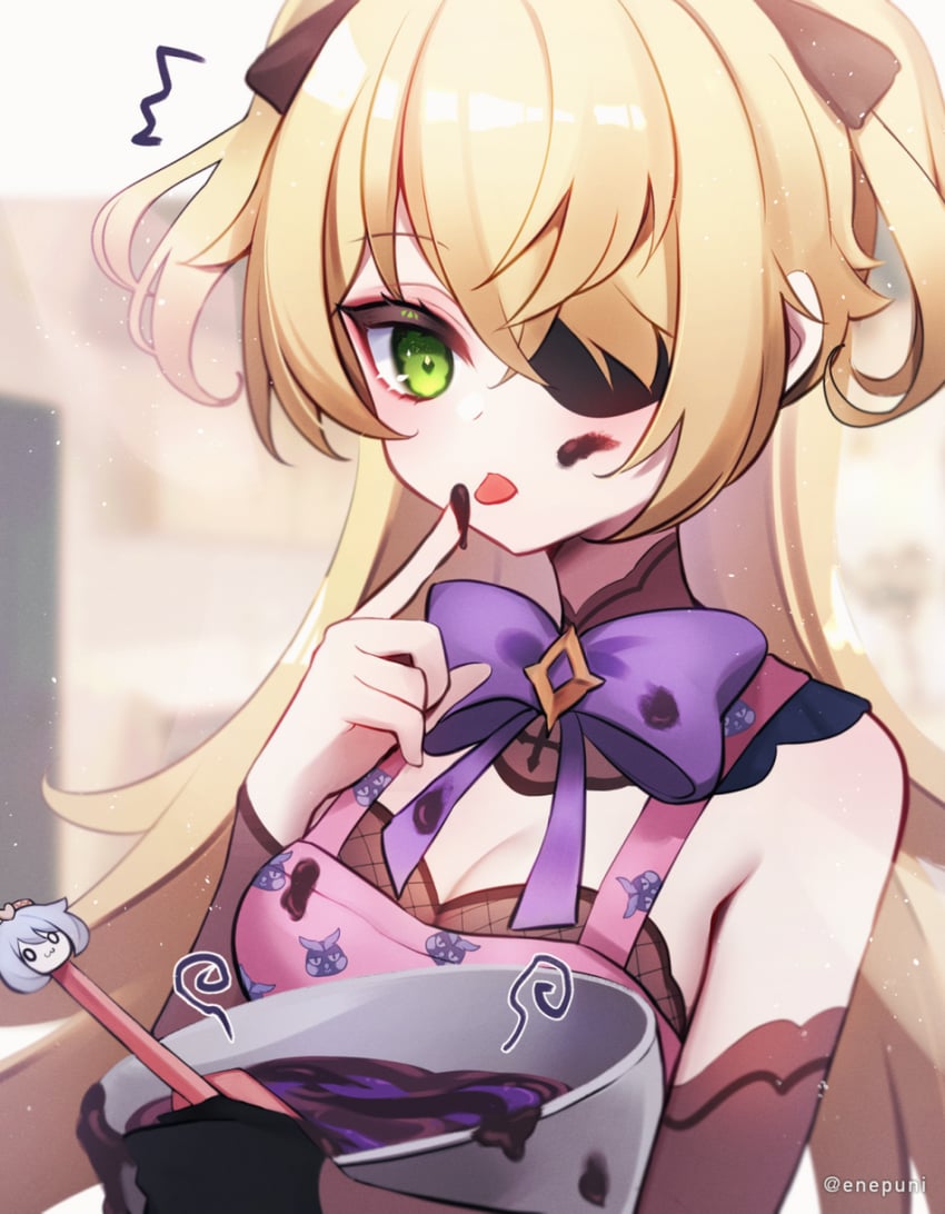 paimon, fischl, and oz (genshin impact) drawn by eneru_(enepuni)