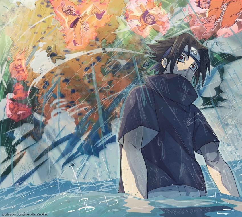 uzumaki naruto and uchiha sasuke (naruto) drawn by taku_(aywakutakuay)
