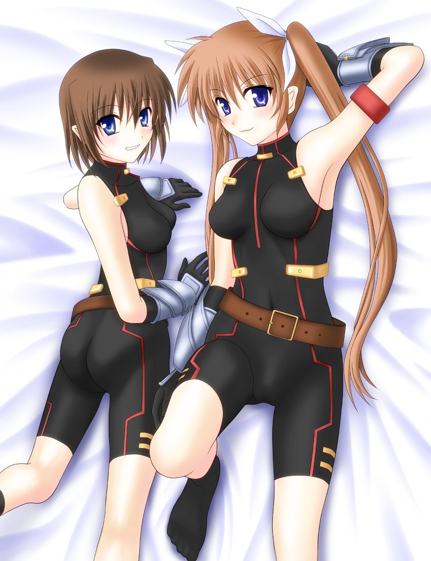 fate testarossa, takamachi nanoha, and yagami hayate (lyrical nanoha and 4 more) drawn by sooichi_(diabolicemission)