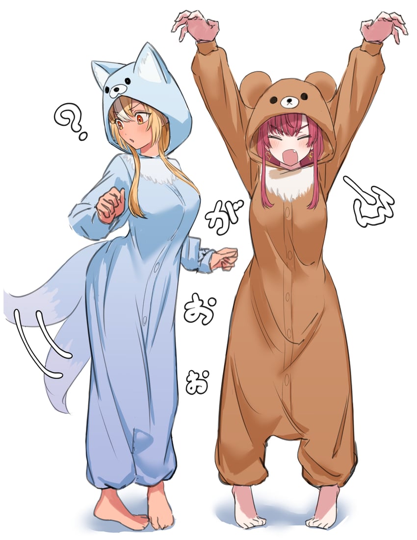 houshou marine and shiranui flare (hololive) drawn by shino_12a