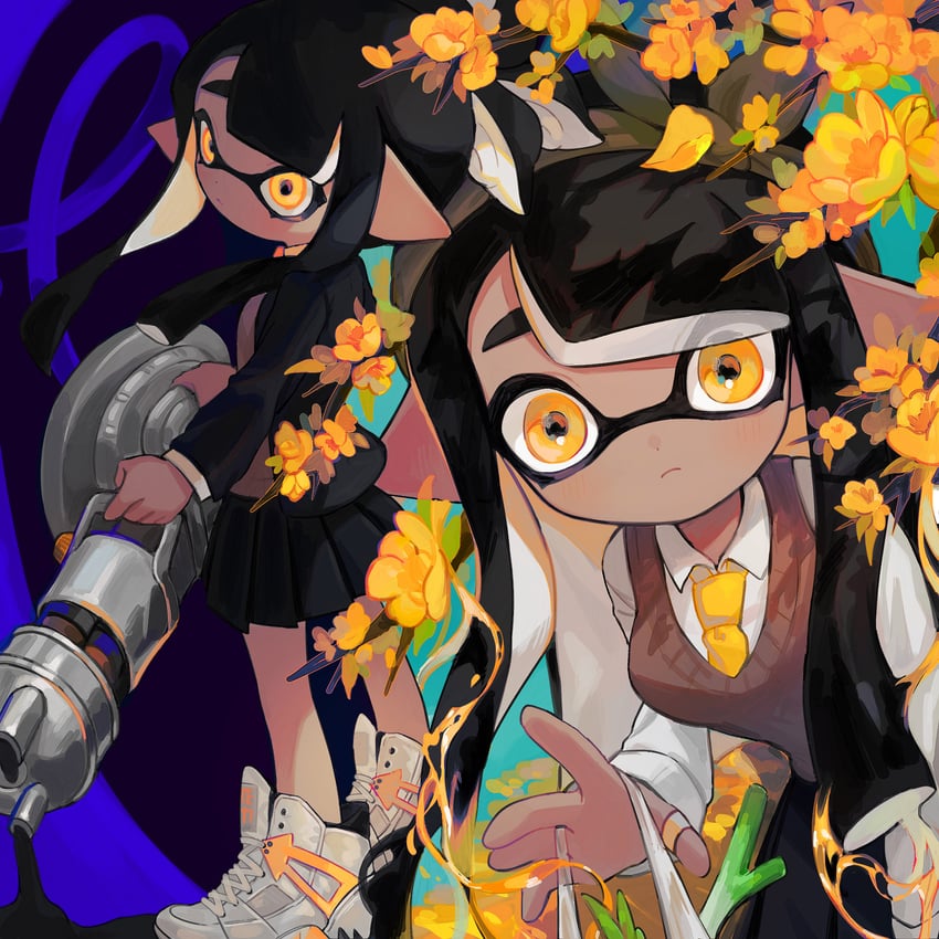 inkling player character and inkling girl (splatoon) drawn by kumo_(kumo_hsc0216)