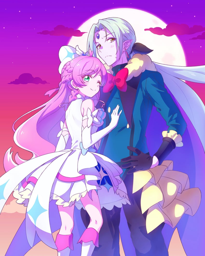 nijigaoka mashiro, cure prism, and battamonda (precure and 1 more) drawn by kyoutsuugengo