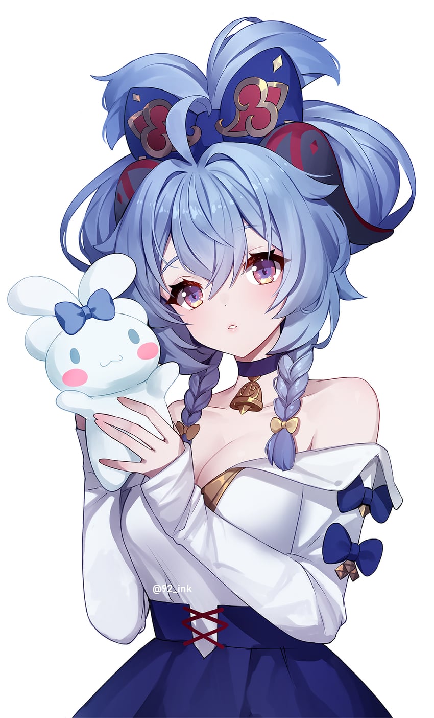 ganyu and cinnamoroll (genshin impact and 2 more) drawn by ankkoyom
