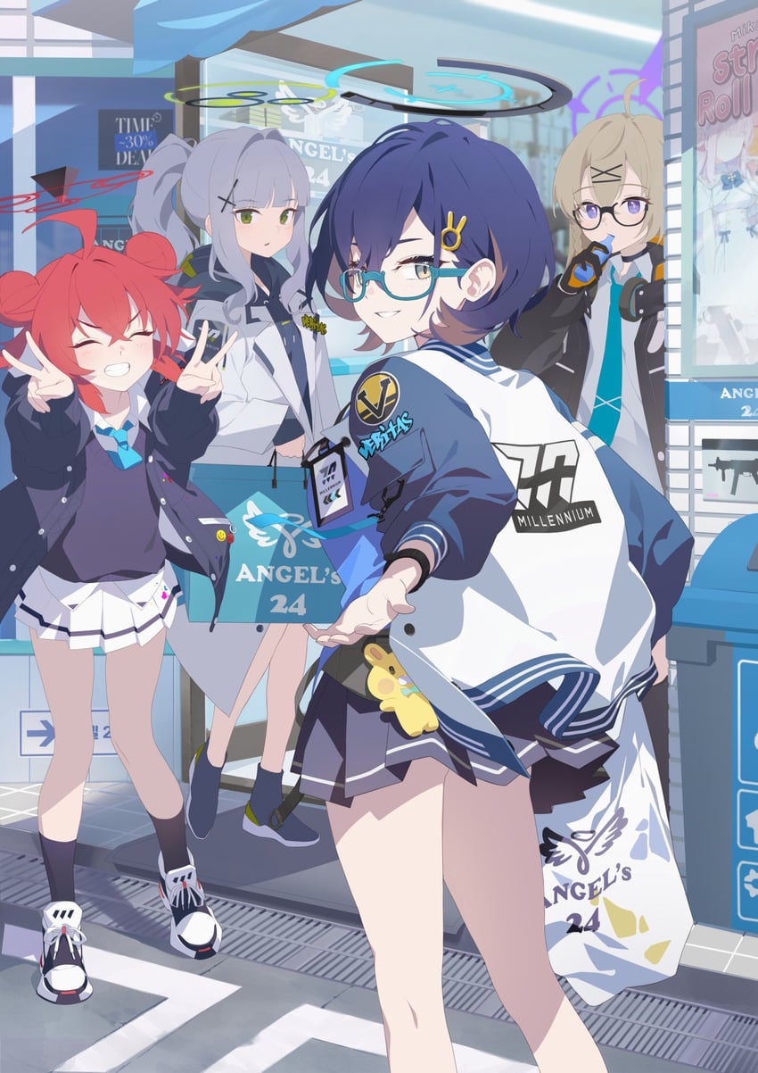 maki, hare, chihiro, and kotama (blue archive) drawn by ramuri