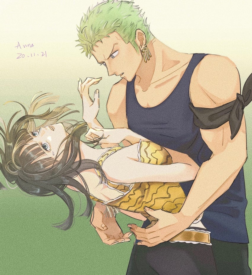 nico robin and roronoa zoro (one piece) drawn by anneredblue