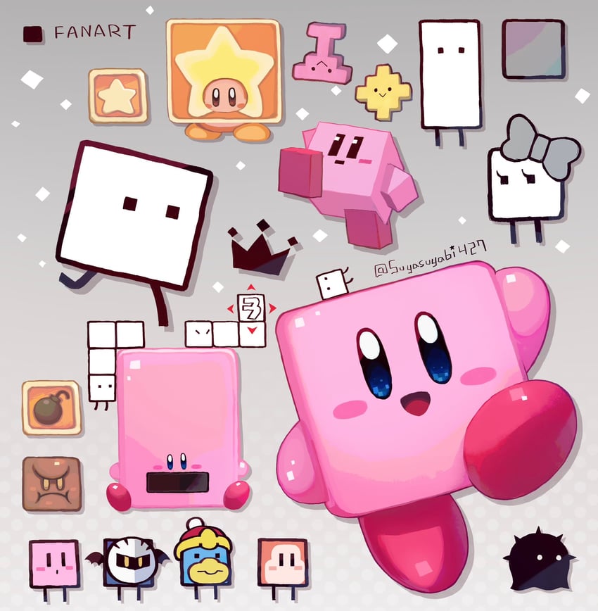 kirby, meta knight, waddle dee, king dedede, qbby, and 7 more (kirby and 5 more) drawn by suyasuyabi