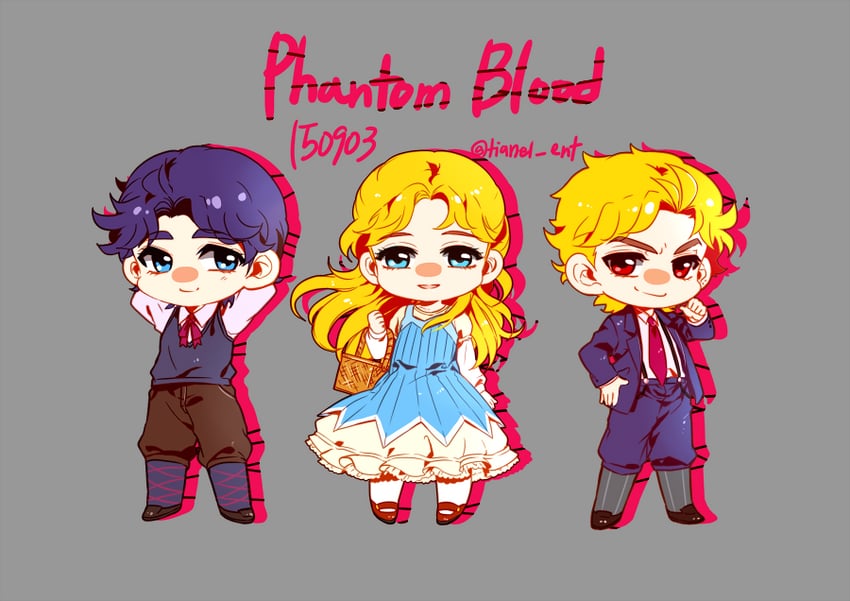dio brando, jonathan joestar, and erina pendleton (jojo no kimyou na bouken and 1 more) drawn by tianel_ent