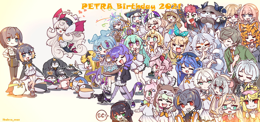elira pendora, selen tatsuki, pomu rainpuff, enna alouette, finana ryugu, and 29 more (nijisanji and 5 more) drawn by maxeggq