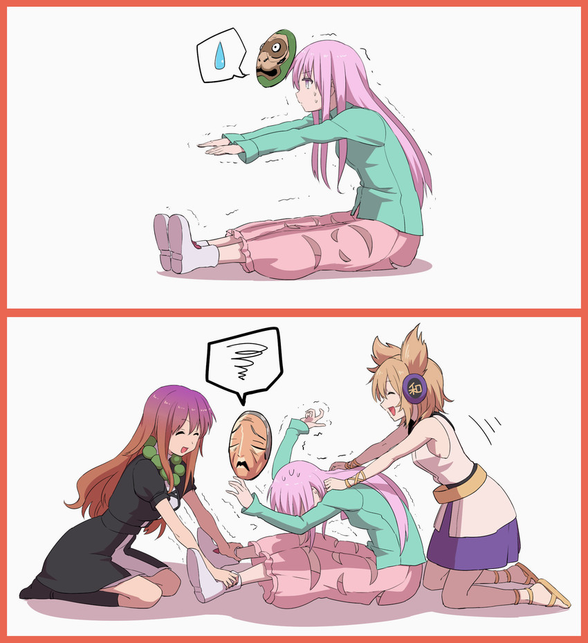 hijiri byakuren, toyosatomimi no miko, and hata no kokoro (touhou) drawn by leon_(mikiri_hassha)