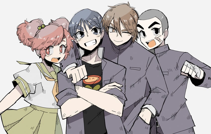 sugata, momozono satomi, and nanase (kunio-kun series) drawn by user_dsjg7883