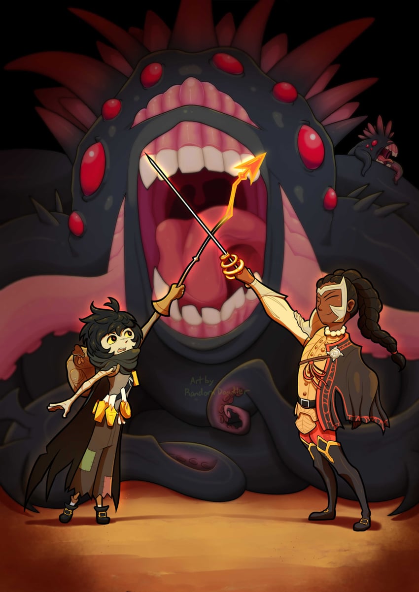 shambler, runaway, and duelist (darkest dungeon) drawn by random_doodler
