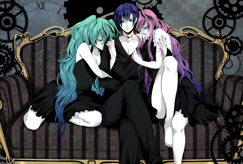 hatsune miku, megurine luka, and kaito (vocaloid and 1 more) drawn by omaru