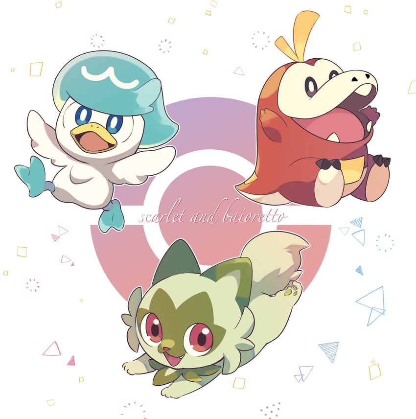 sprigatito, fuecoco, and quaxly (pokemon) drawn by homa_corn