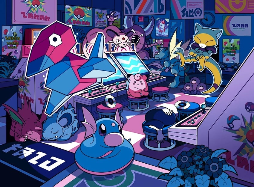 pikachu, clefairy, dratini, porygon, dugtrio, and 6 more (pokemon) drawn by nelnal