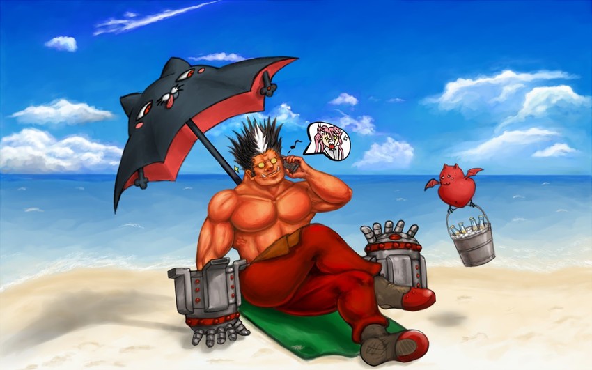 kokonoe, nago, and iron tager (blazblue) drawn by roalli