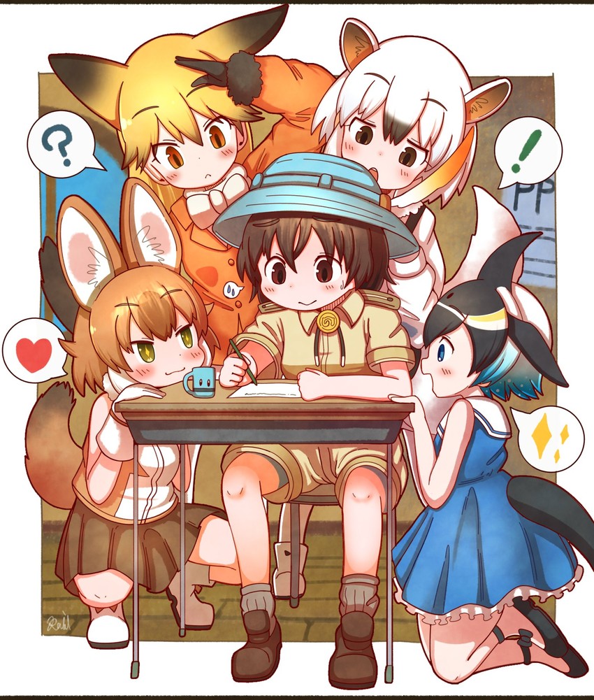 ezo red fox, captain, dhole, common dolphin, and southern tamandua (kemono friends and 1 more) drawn by rakugakiraid