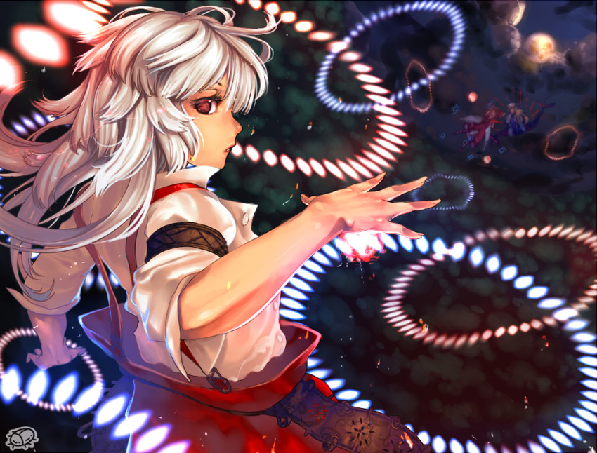 hakurei reimu, yakumo yukari, fujiwara no mokou, and yakumo ran (touhou and 1 more) drawn by bteele