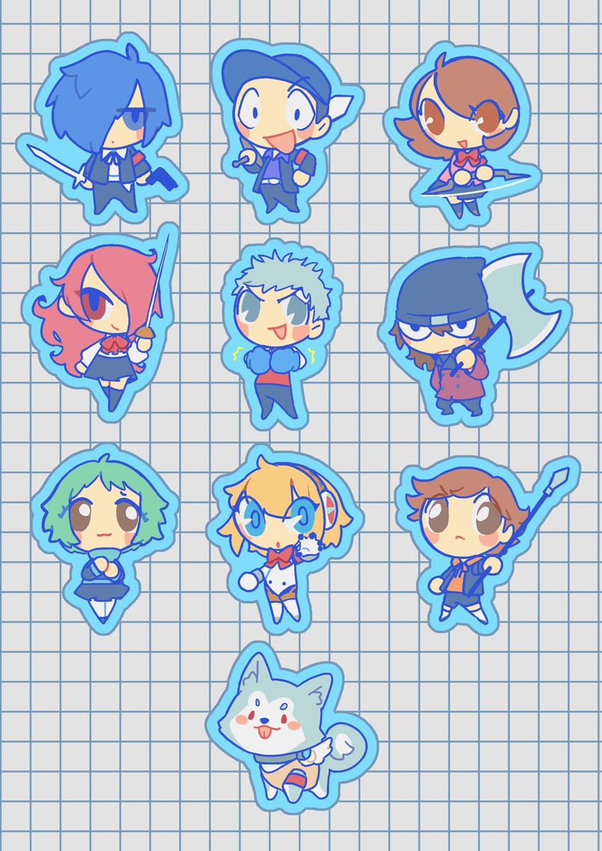 yuuki makoto, aigis, takeba yukari, kirijou mitsuru, yamagishi fuuka, and 5 more (persona and 1 more) drawn by mangohcake