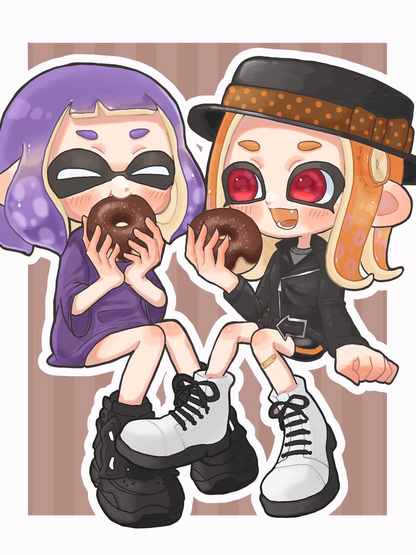 inkling player character, inkling girl, octoling player character, and octoling girl (splatoon and 1 more) drawn by mina_p