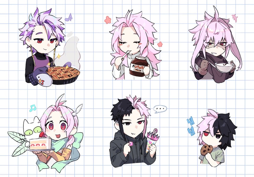 hatsutori hajime, theodore riddle, nijou ryuu, mutsushika misumi, nanami izu, and 2 more (saibou shinkyoku) drawn by hunyangzi