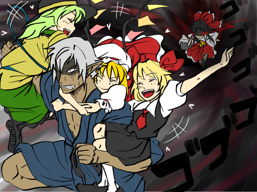 hakurei reimu, flandre scarlet, komeiji koishi, rumia, and buront (touhou and 3 more) drawn by maruman