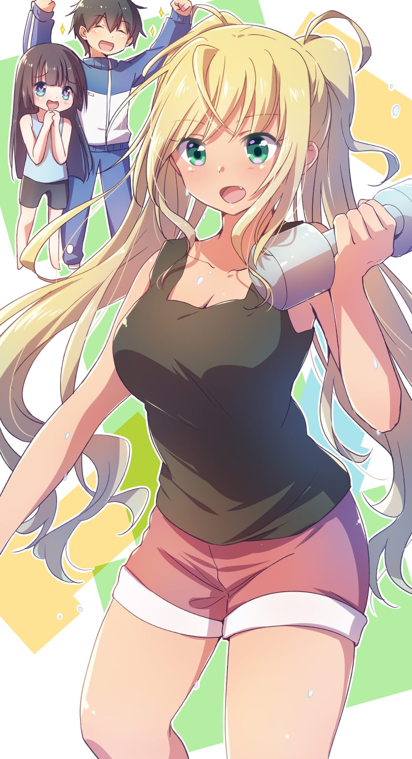 sakura hibiki, souryuuin akemi, and machio naruzou (dumbbell nan kilo moteru?) drawn by nyaa_(nnekoron)