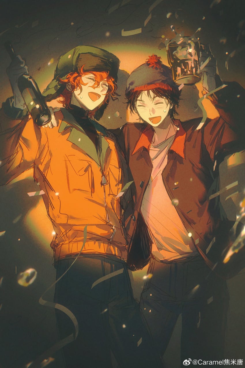 stan marsh and kyle broflovski (south park) drawn by caramel_jiaomitang