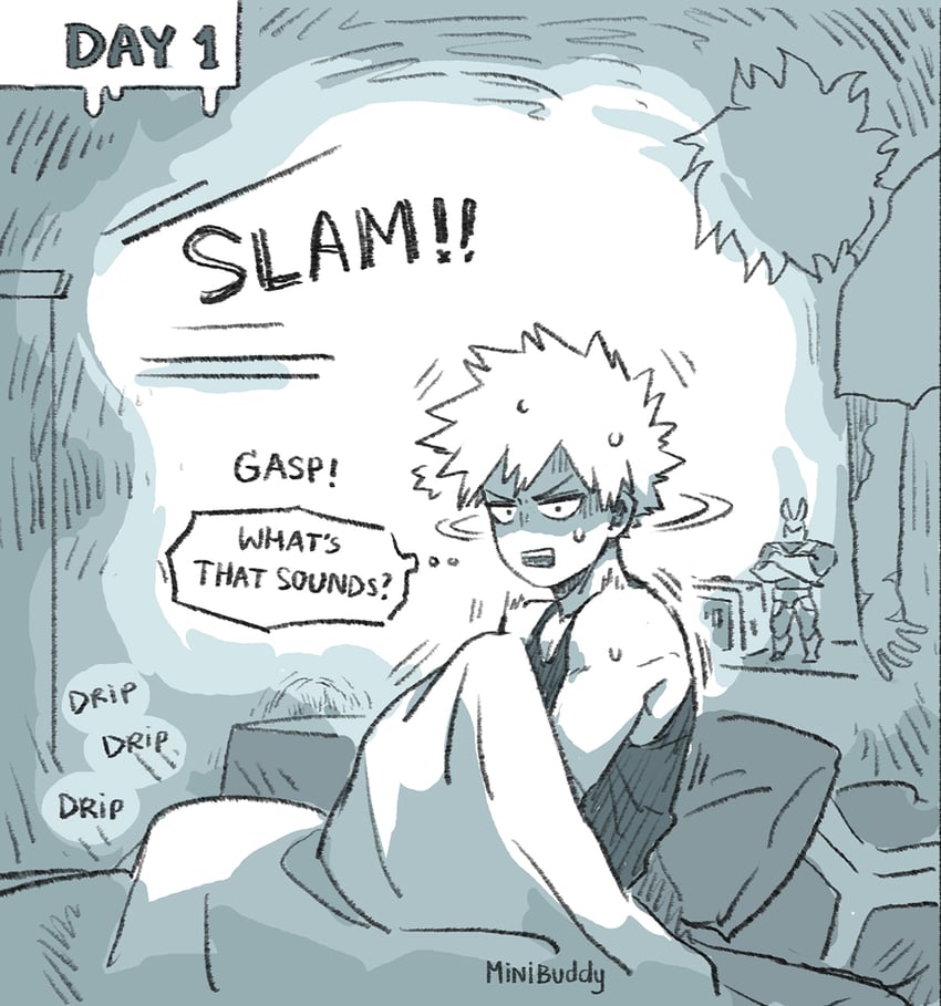 midoriya izuku, bakugou katsuki, and all might (boku no hero academia) drawn by minibuddy