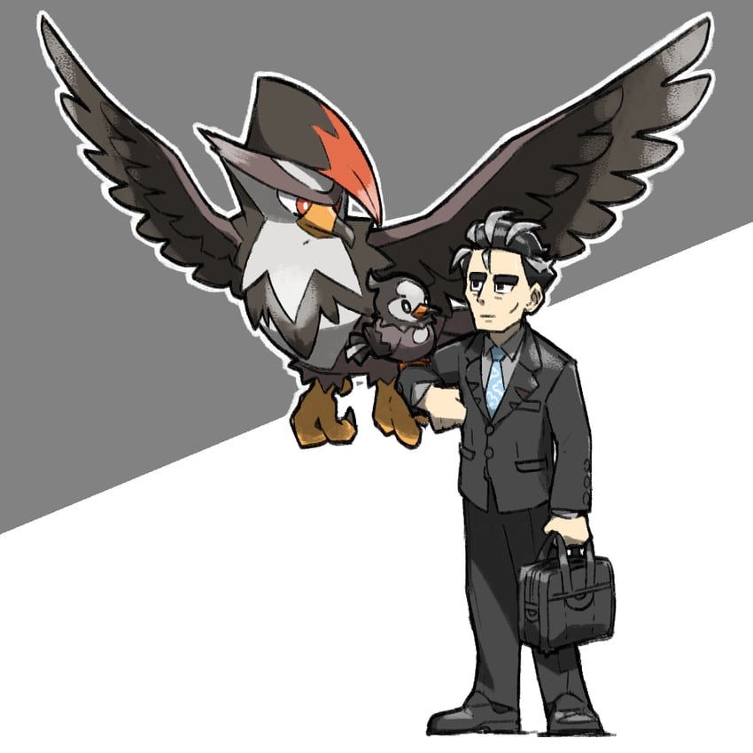 larry, starly, and staraptor (pokemon and 1 more) drawn by blacknirrow