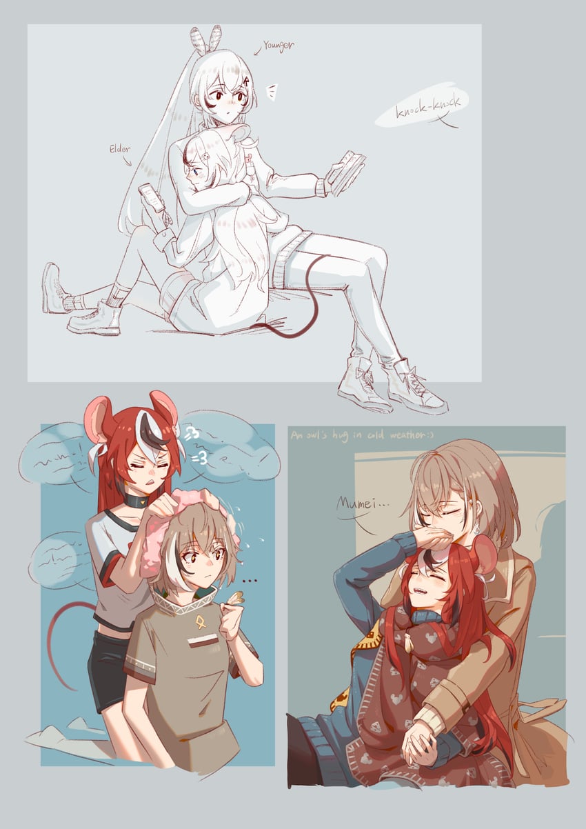 nanashi mumei and hakos baelz (hololive and 1 more) drawn by onecolo133