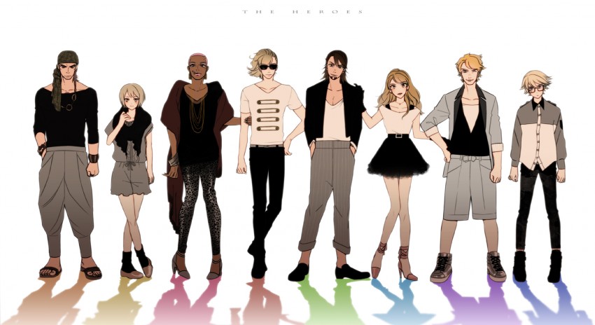 barnaby brooks jr., kaburagi t. kotetsu, ivan karelin, huang pao-lin, karina lyle, and 3 more (tiger & bunny) drawn by nazu_ojisan