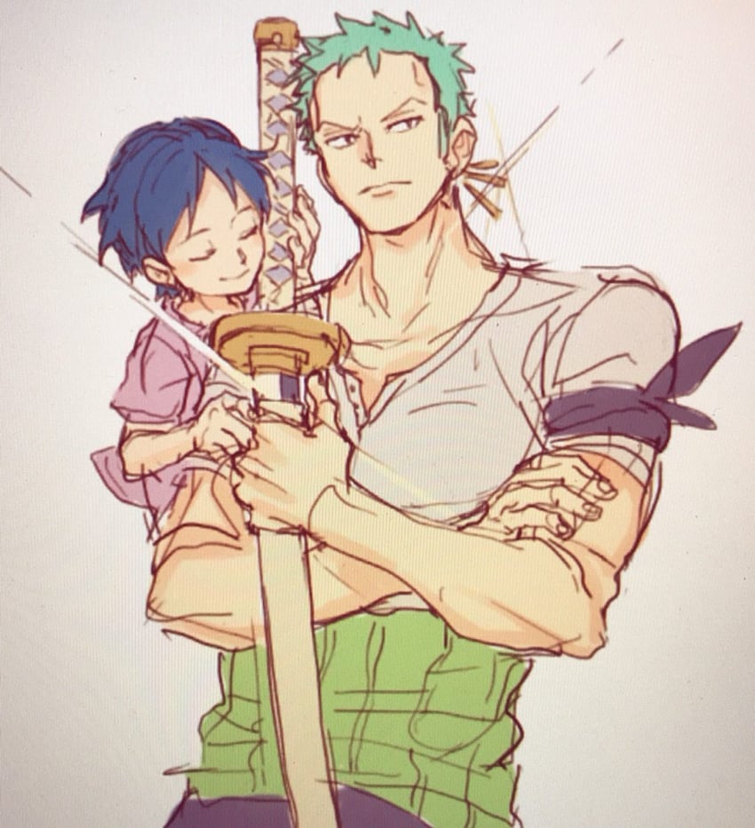 roronoa zoro and shimotsuki kuina (one piece) drawn by aokamei