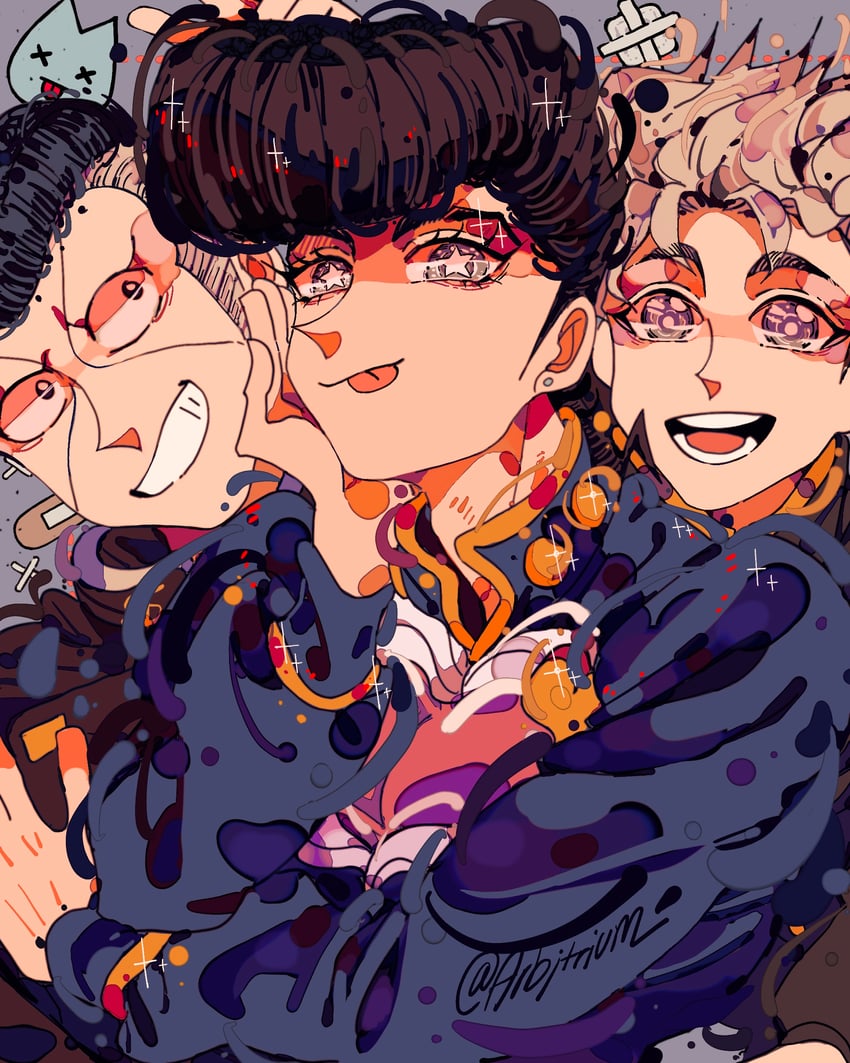 higashikata josuke, nijimura okuyasu, and hirose koichi (jojo no kimyou na bouken and 1 more) drawn by arbitrium