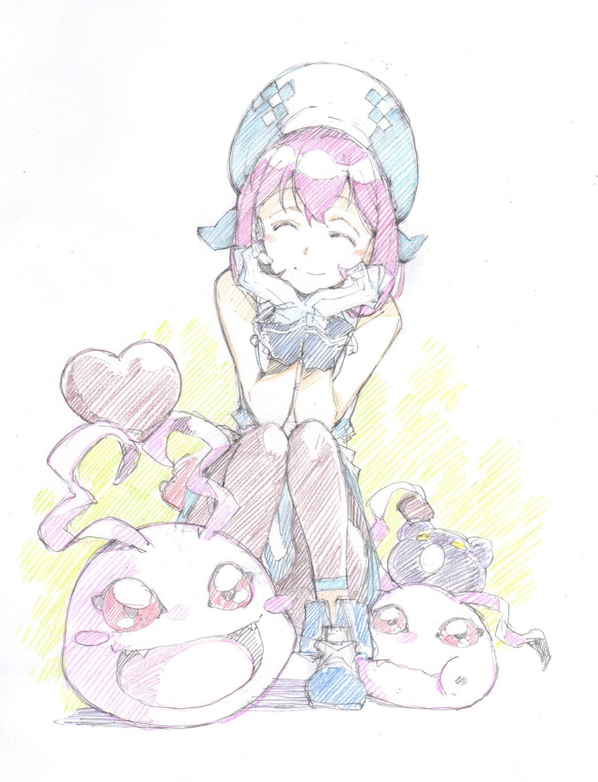koromon, botamon, and kurihara hina (digimon and 1 more) drawn by t-okada