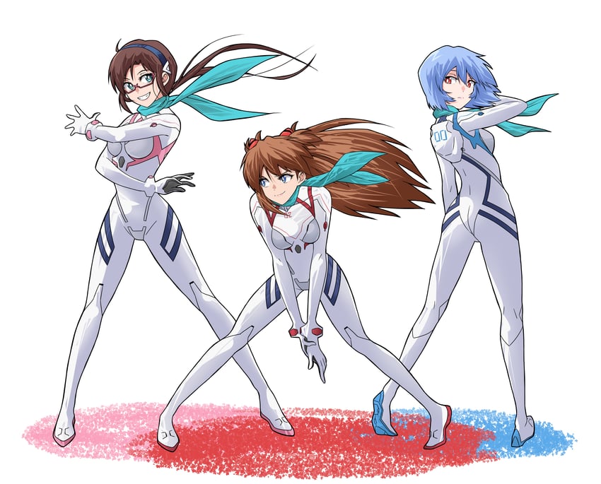 souryuu asuka langley, ayanami rei, and makinami mari illustrious (neon genesis evangelion and 2 more) drawn by sashimi_(sasihmi)