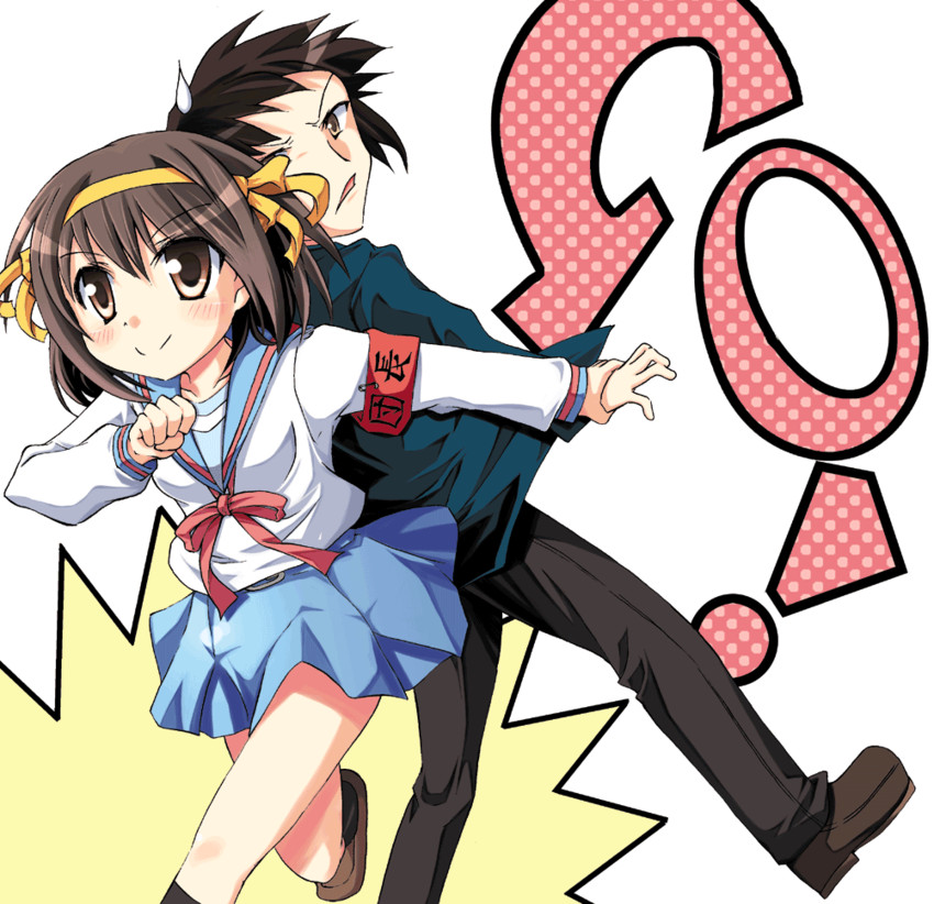 suzumiya haruhi and kyon (suzumiya haruhi no yuuutsu) drawn by k_hiro