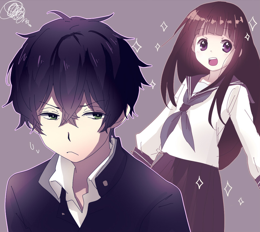 chitanda eru and oreki houtarou (hyouka) drawn by anyaaki