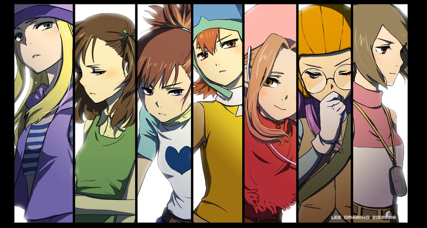 yagami hikari, tachikawa mimi, takenouchi sora, makino ruki, inoue miyako, and 2 more (digimon and 4 more) drawn by drawinglee