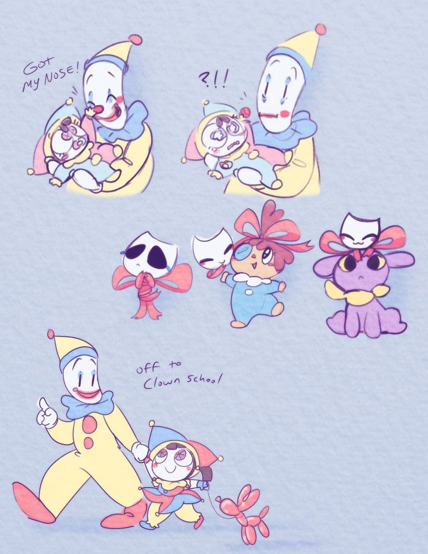 pomni, jax, ragatha, gangle, and kaufmo (the amazing digital circus) drawn by popzotz