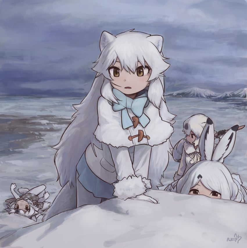 arctic fox, arctic hare, polar bear, and arctic wolf (kemono friends) drawn by rumenia_(ao2is)