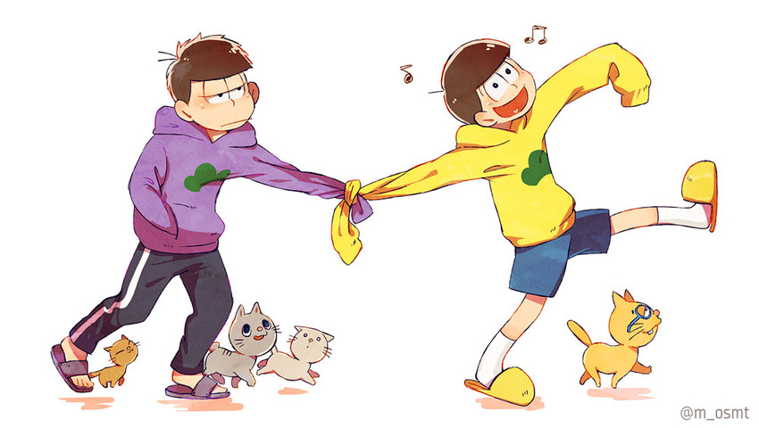 matsuno ichimatsu, matsuno jyushimatsu, and esper nyanko (osomatsu and 2 more) drawn by moneko