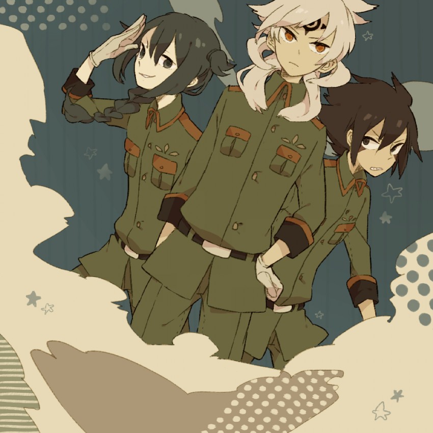 mistorene callus, baddap sleed, and eska bamel (inazuma eleven) drawn by o-ishi