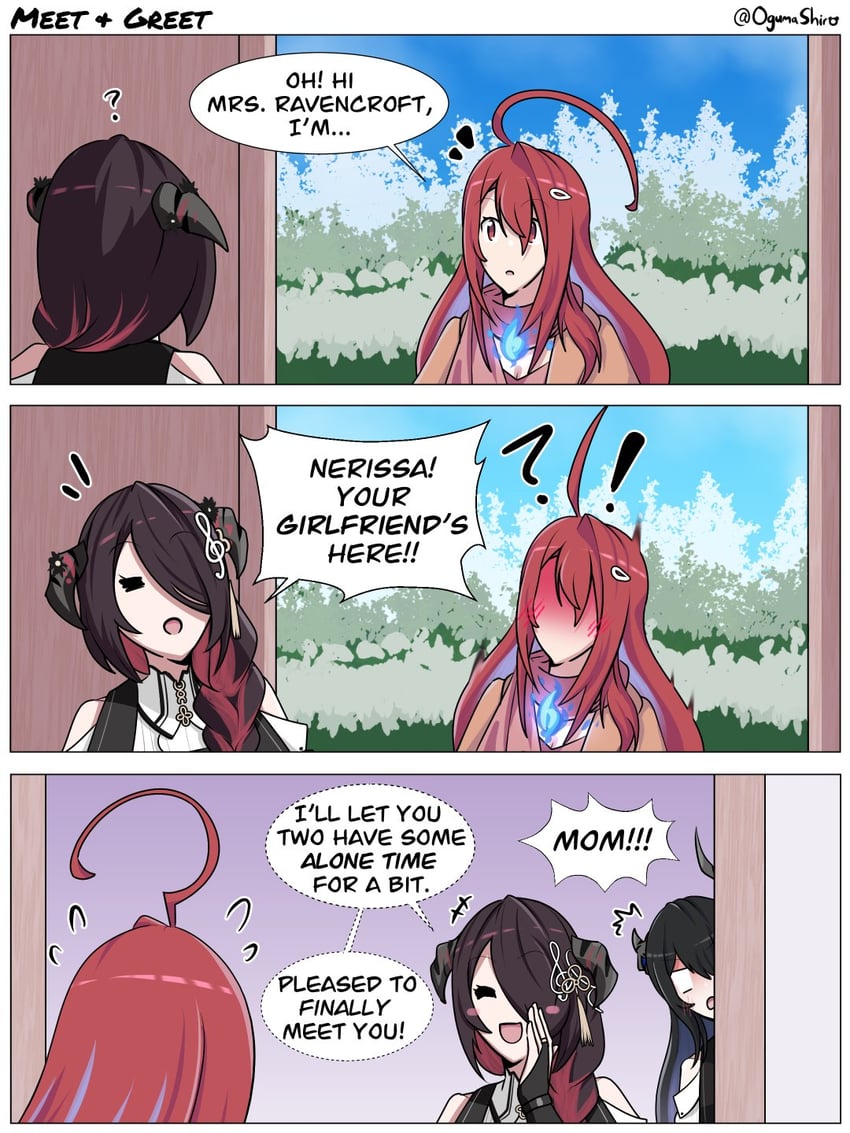 nerissa ravencroft, elizabeth rose bloodflame, and mamarissa (hololive and 1 more) drawn by oguma_shiro