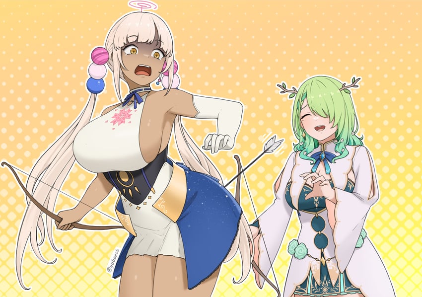 ceres fauna and tsukumo sana (hololive and 1 more) drawn by yubaest